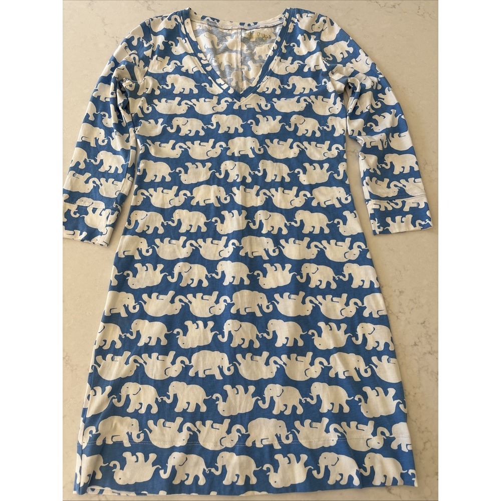 Lilly Pulitzer Marlowe elephant print dress Pima Cotton XS Blue V-neck Bodycon